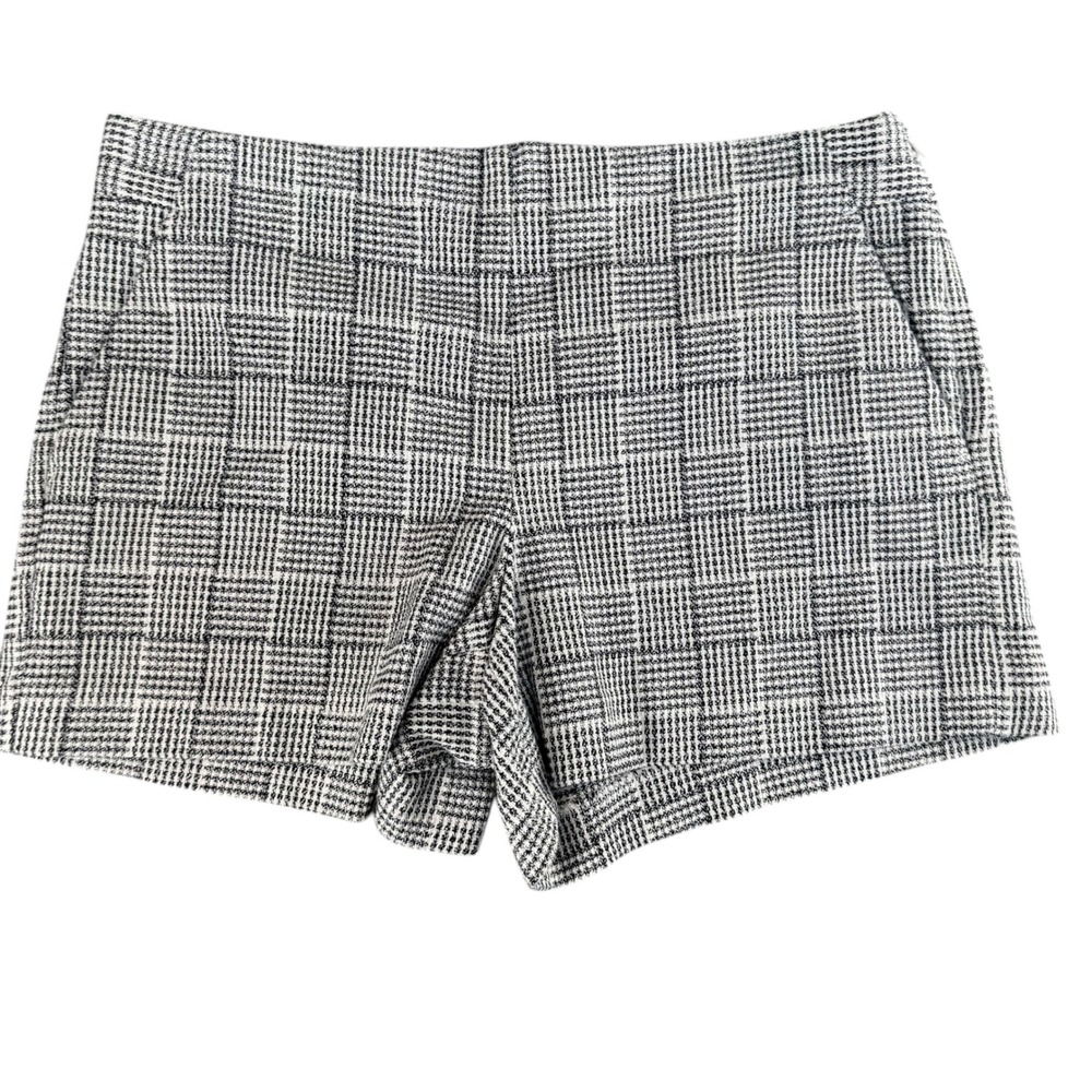 LOFT Black White Plaid Woven Shorts Size 10 Side Zip Pockets Professional Preppy